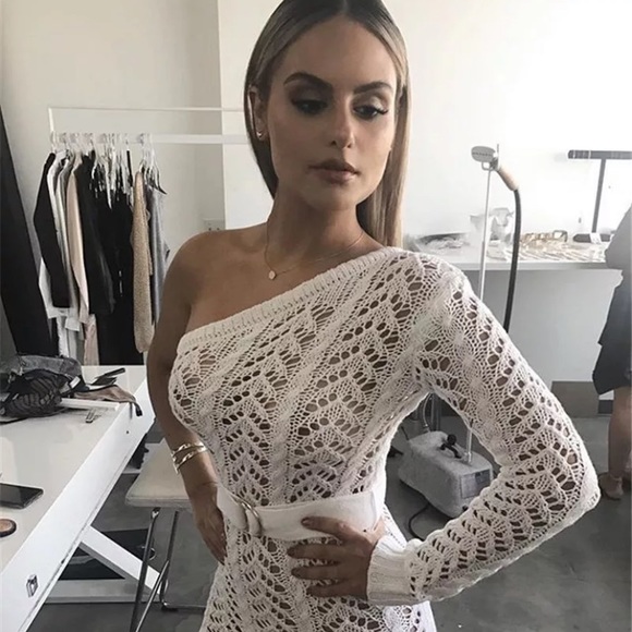 White Crochet one shoulder see through dress - Picture 8 of 8